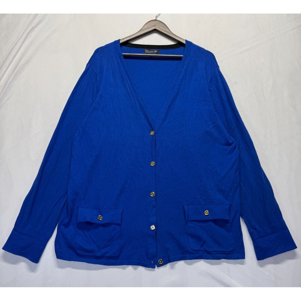 Jones New York Cardigan Sweater Womens Plus 3X Blue Tight Knit Button Front